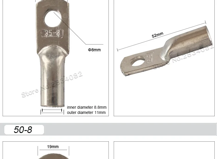 10 шт. JG M8 M12 10mm2 16mm2 25mm2 35mm2 50mm2 70mm2 95mm2 с отверстием для болта, из луженой меди кабельные наконечники Батарея терминалы