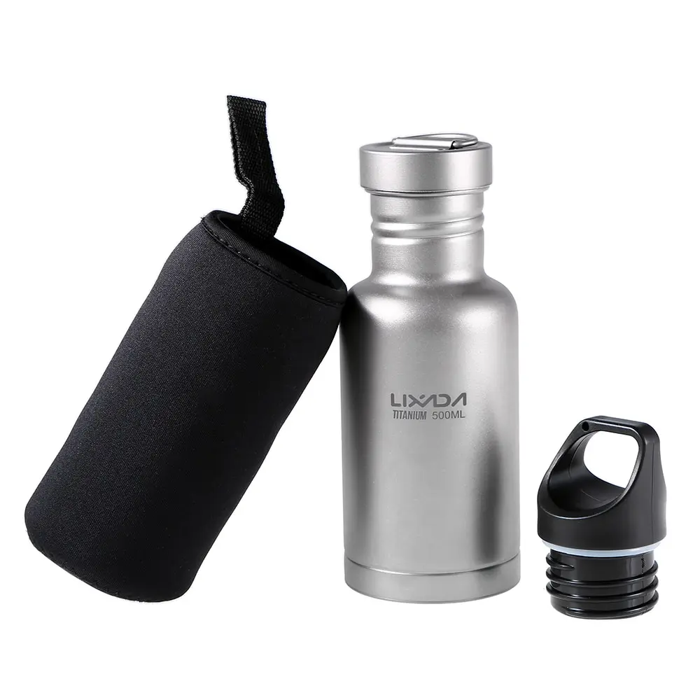 

Lixada 500ml/750ml Outdoor Titanium Water Kettle Water Bottle with Extra Plastic Lid Ultralight Drinkware Camping Hiking Cycling