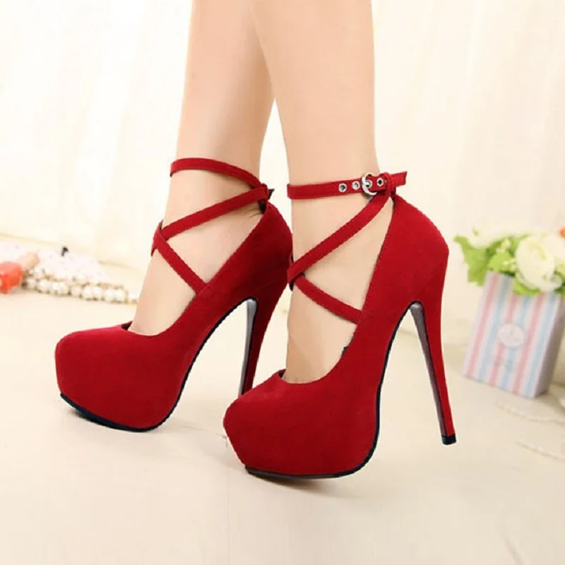 

2017 Big Size 42 Fashion Womens Pumps Spaghetti Thin High Heels OL Style Formal Ankle Strap Platform Sexy High Heel Shoes O147