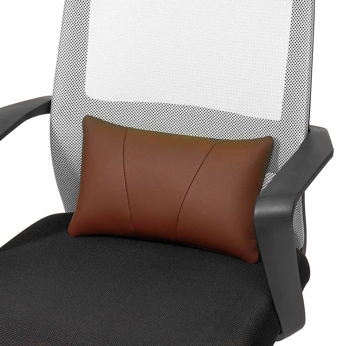 Soft Leather Car Neck Back Seat Pillow Lumbar Support Massager Waist Cushion Pillow For Chairs Seat Relieve Pain luxury Sponge - Название цвета: Coffee Lumbar