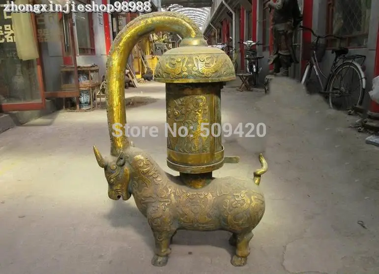 

XSF1201huge China Royal Classical Bronze Gild Bull Ox Zun palace lantern statue