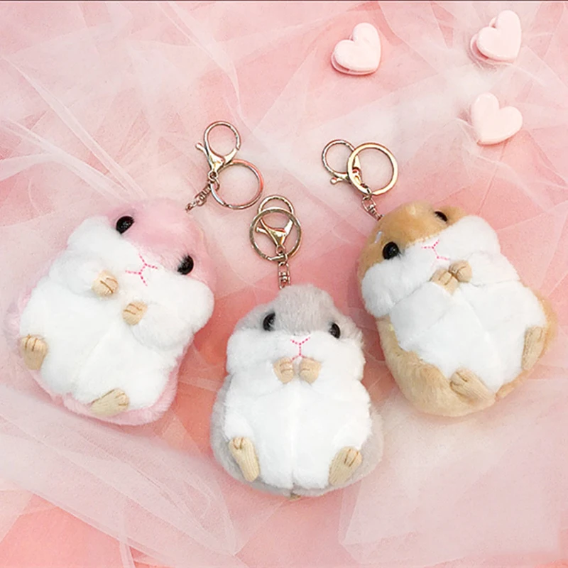 Creative Cute Single Hamster Keychain Plush Toy Doll Key Chains Auto Metal Key Ring Mouse Key