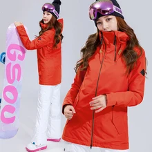 GSOU зимний-35 градусов женский лыжный костюм женский Сноубординг костюмы водонепроницаемый 10 к красный теплый лыжная куртка+ брюки Спорт на открытом воздухе