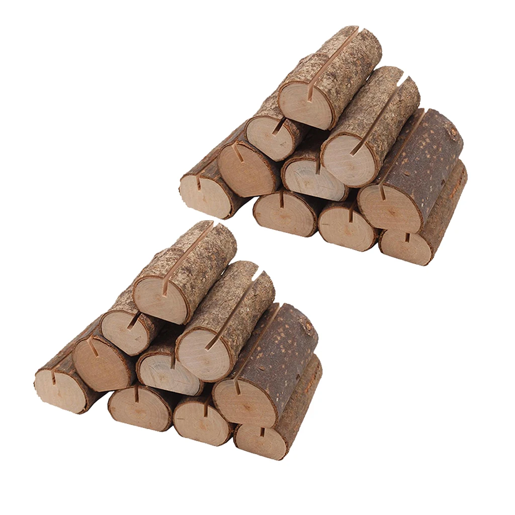 20pcs Wooden Stump Shape Wedding Party Name Card Table Number Card Holder Reception Place Card Stand for Party Wedding