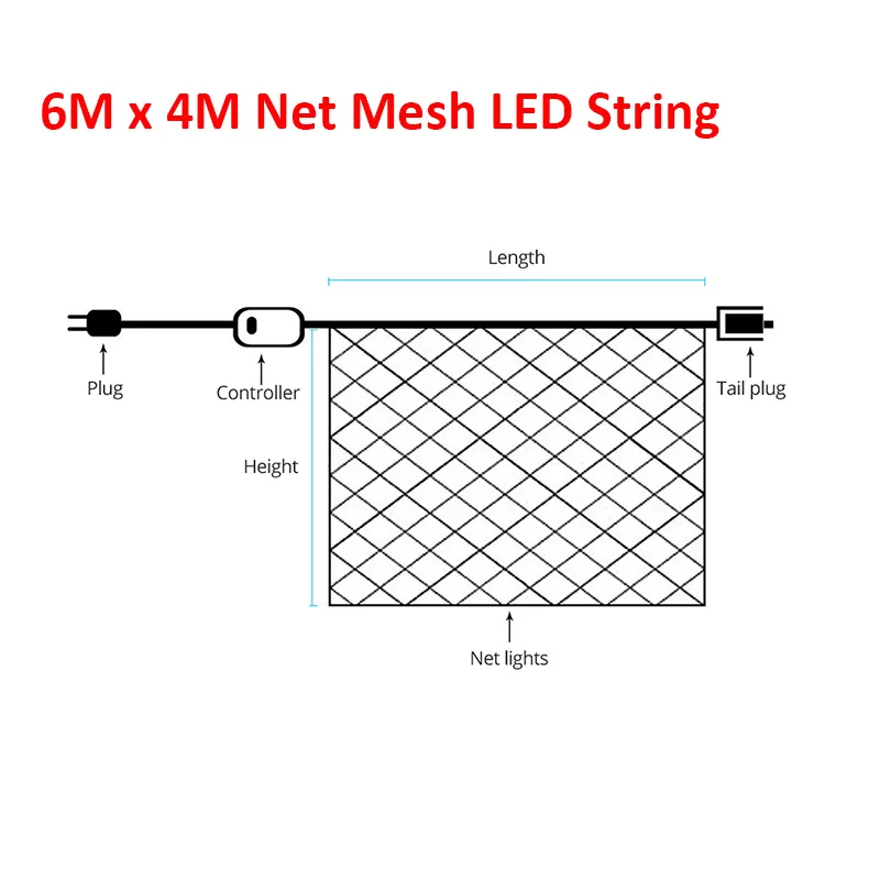 Праздничное украшение световые струны AC220V ЕС штекер светодиодный сетка/занавес Гирлянда звезда Фея провод освещения лампа Свадьба Вечеринка Рождество - Цвет: 6M x 4M Net String
