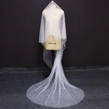 Высококачественная жемчужная свадебная вуаль без гребня, длинная Однослойная Фата невесты с жемчугом, свадебные аксессуары