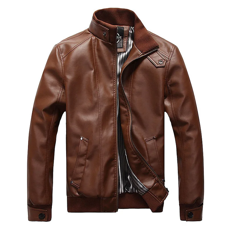 Новые модные мотоциклетные кожаные куртки, мужские кожаные пальто, повседневные тонкие пальто на молнии, мужская верхняя одежда, куртки с воротником-стойкой, Jaqueta