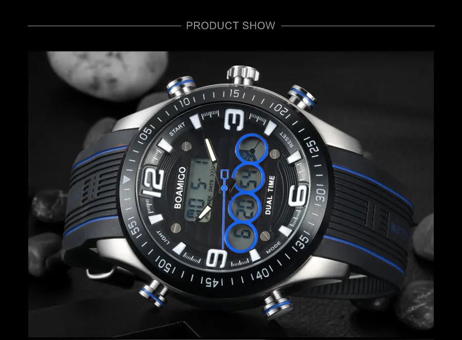 Fashion Quartz Mens Sports Watches Multiple Time Zone LED Digital Wristwatches Rubber Water Resistant Alloy Case Zegarek Meski (21) - 