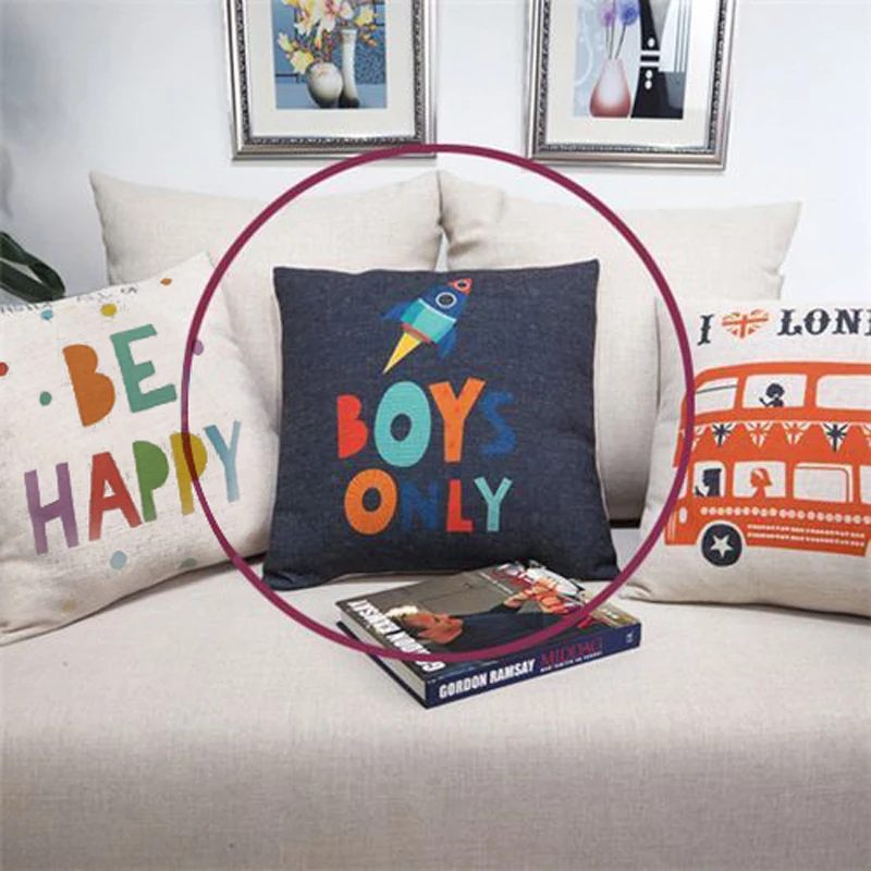 Letter Words Cotton Linen Throw Pillow Cushion Cover Colorful Star Pillow Case for Sofa Car Home Decoration Pillowcase