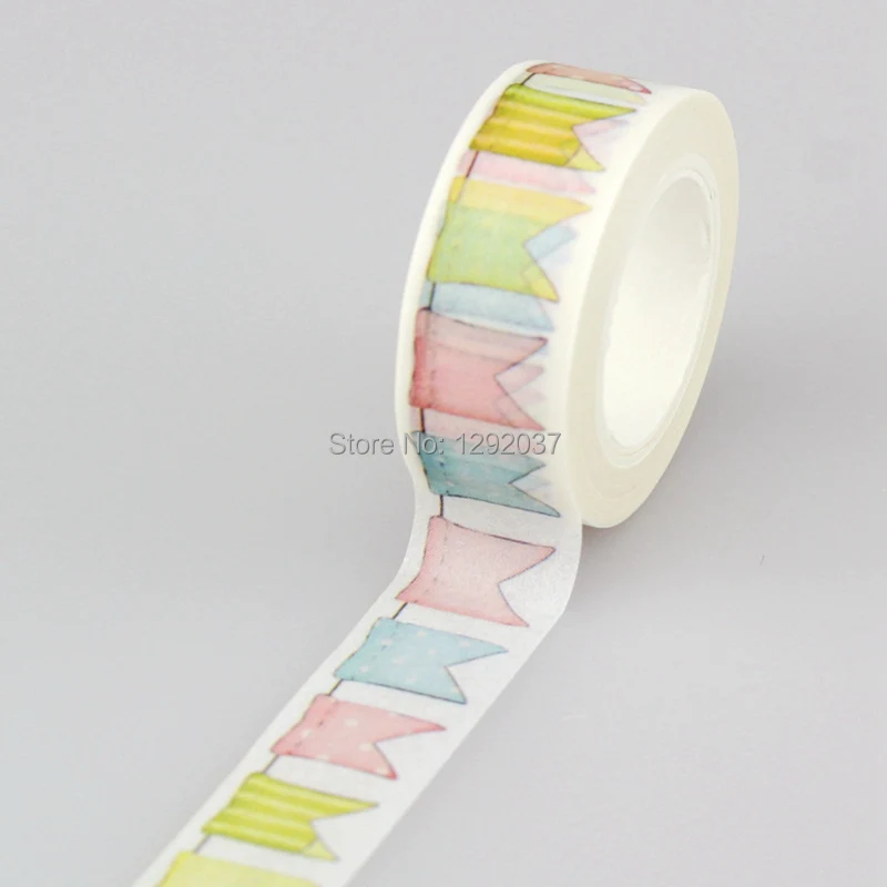 2pcs/lot 1.5cm*10m/roll Colorful Flags Washi Tape Diy Decoration Scrapbooking Planner Masking