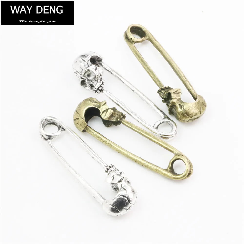 

Pack of 2 Punk Style Zinc Alloy Skull Pin Brooch Look Charm 50x14 MM Necklace Pendant DIY Jewelry Making - YJF035