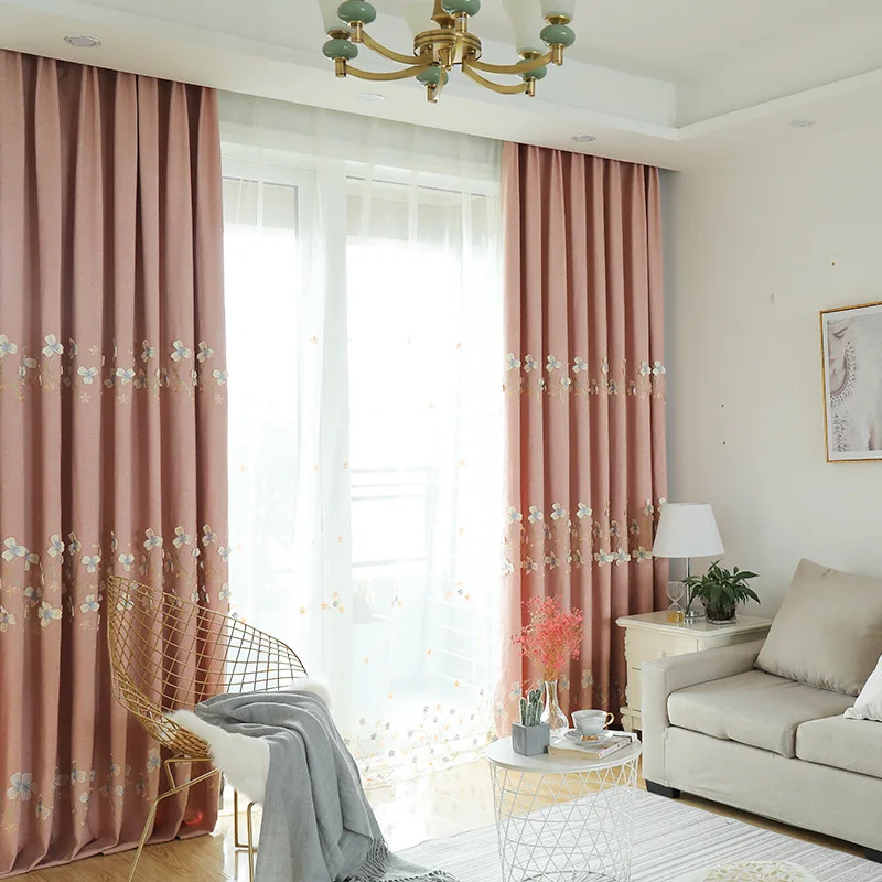 Шенилловые розовые вышитые шторы с тиснением для гостиной, Затемненные оконные шторы, ткань для спальни, кружевные тюлевые шторы Y02#4