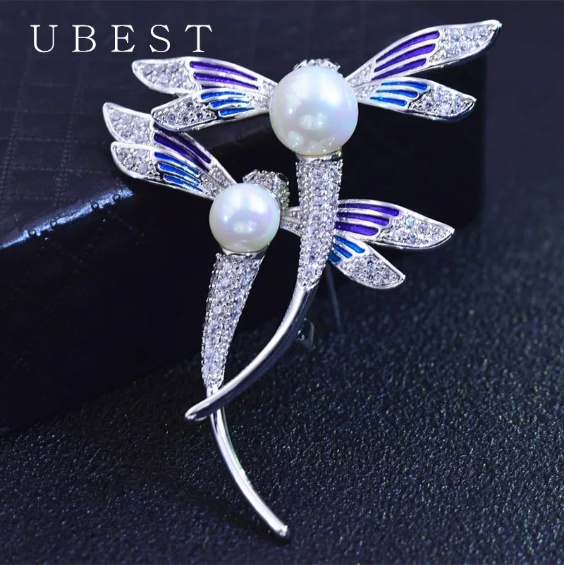 

UBEST Fashion AAA Cubic Zirconia Pave Setting Dragonfly Shaped Brooch Gray Pearl ,Women's Accessaries