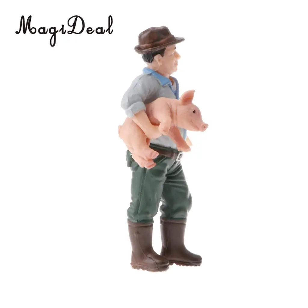 One Piece PVC People Model Action Figures Kids Toddlers Children Educational Toy Gift Home Decor Ornament- Farmer Holding Pig