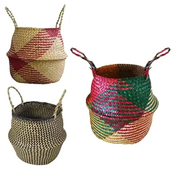 

Nordic Seaweed Woven Handmade Storage Basket Shopping Basket Plant Flower Pot Basket Foldable Laundry Basket
