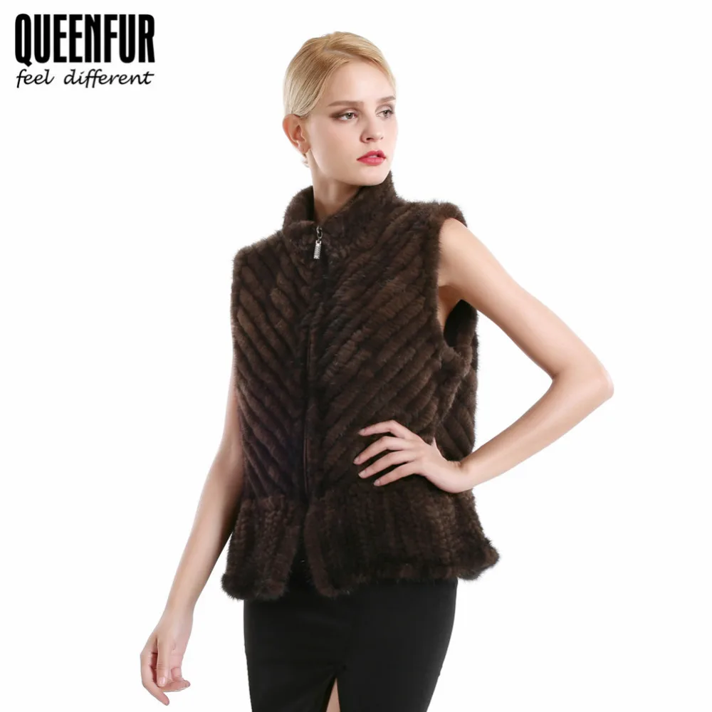 Women Real Mink Fur Vest Genuine Knit Mink Fur Jacket Waistcoat With