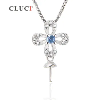 

CLUCI Hot Sale Design 7mm Pearl Pendant Main Blue Color CZ Pearl Necklace 925 Sterling Silver For Female SP242SB