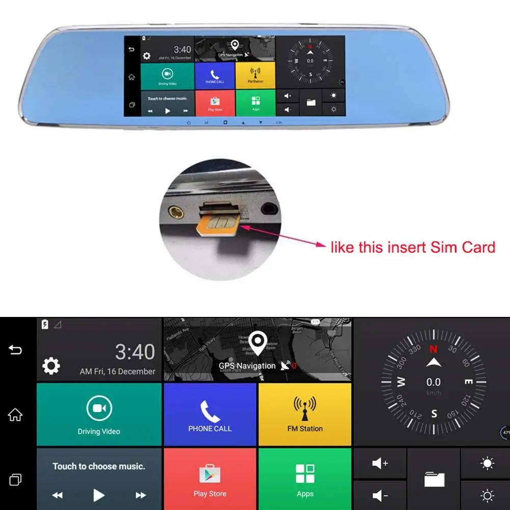 

New 3G Streaming Media Driving Recorder With 7-inch Full Screen Smart Rearview Mirror HD Android Navigation Remote Monitoring