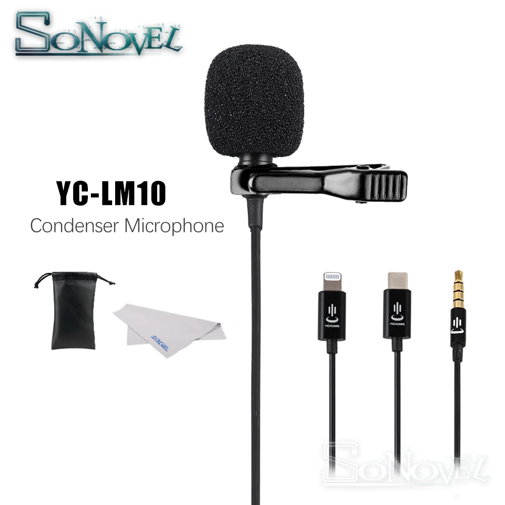 

YC-LM10 Phone Audio Video Recording Lavalier Condenser Microphone for iPhone 8 7 6 5 4S 4 ipad Huawei Sumsang Xiaomi Type C