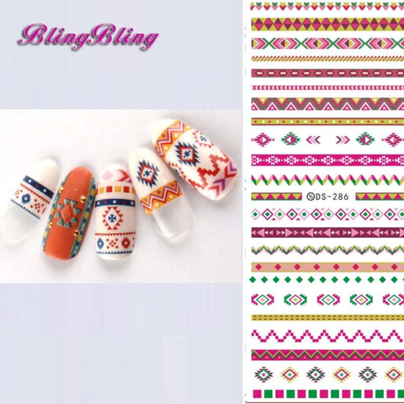 

2 Sheet Nail Art Water Decal Colorful Aztec Pattern Nail Transfer DIY Stickers Nail Art Decorations Set