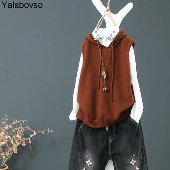 

Autumn Lady's Sweaters Elegant Hooded Sweaters Irregular Loose Sweaters Famale Bottoming Sweaters Vest for Woman A74-z20
