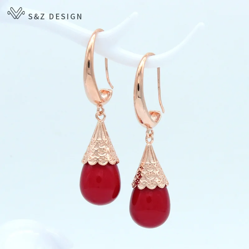 S&Z DESIGN New Long Vintage Imitation Pearls Water Drop Earrings For Women Wedding 585 Rose Gold Color Party Fashion Jewelry