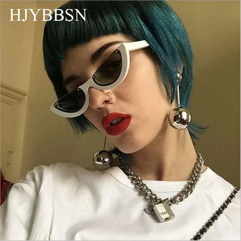 

Unique Half Frame Women Cat Eye Sunglasses Brand Designer Fashion Ladies Pink Tint Clear Lens Shades sunglasses for women