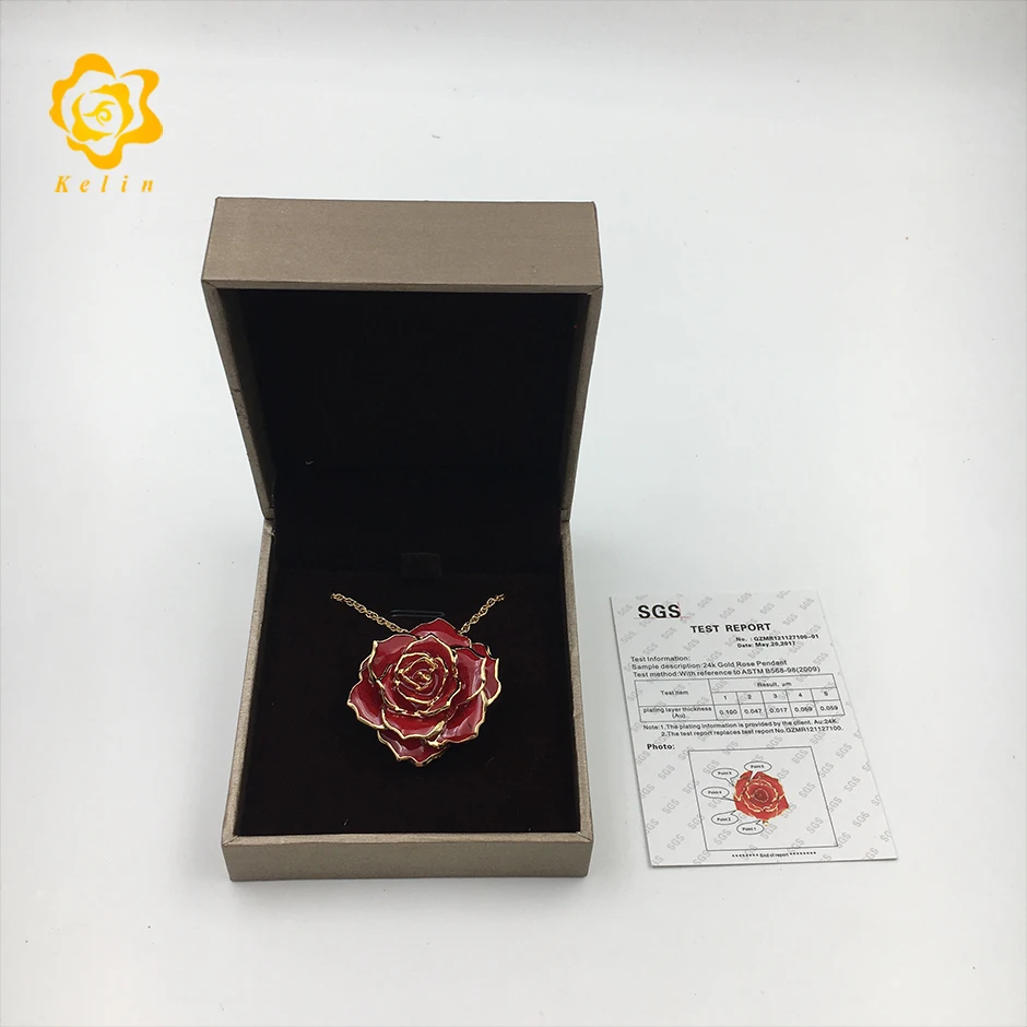 Cangnan Kelin offer Gold Rose necklace with rose shaped pendant and nice gift box | Дом и сад