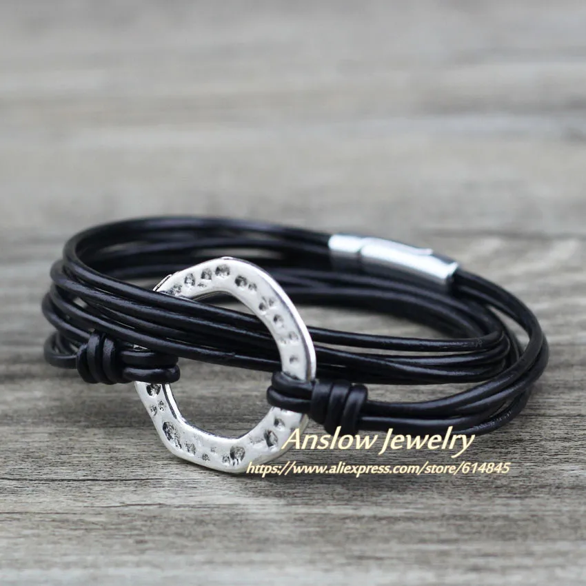Мужские и женские кожаные браслеты Anslow винтажный браслет с магнитной застежкой