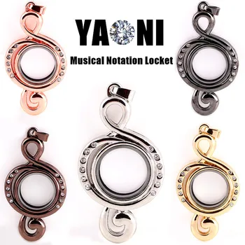 

Free shipping 10pcs/lot Floating Music note locket with Diamante Magnetic Glass Locket Necklace