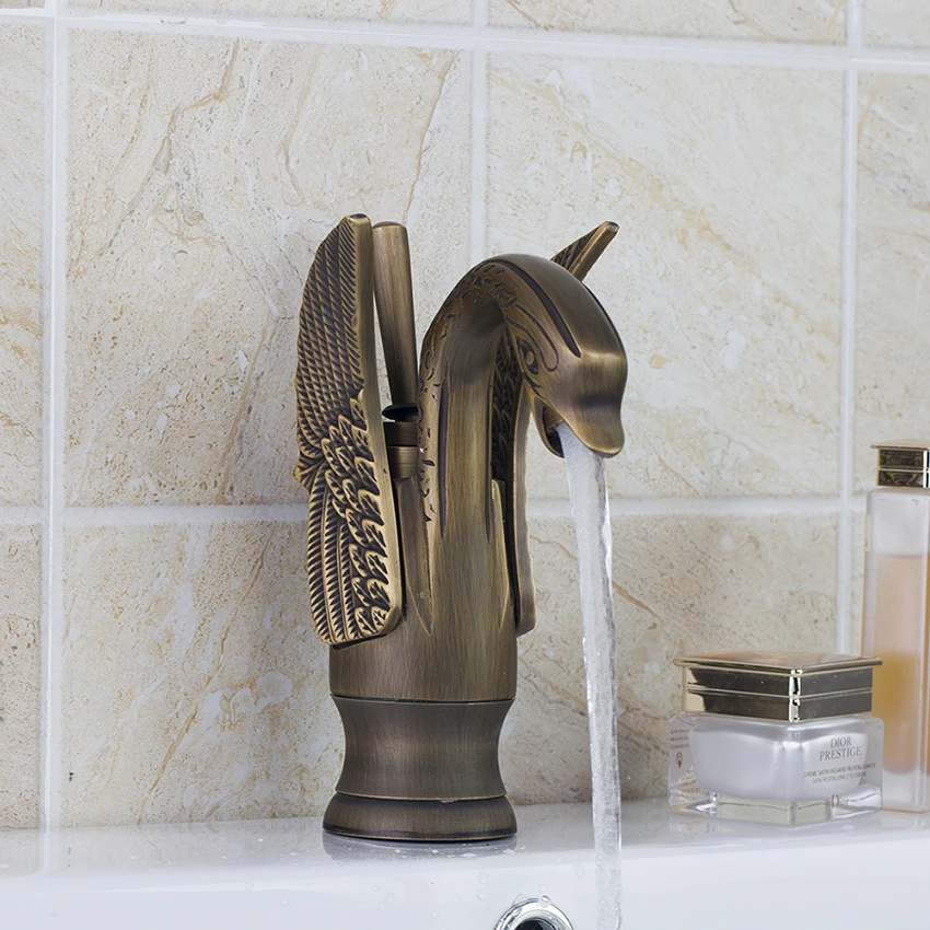 

Antique Cute Swan Style Basin Faucet Single Handle Single Hole Hot Cold Water Mixer Distinguished Basin Faucet