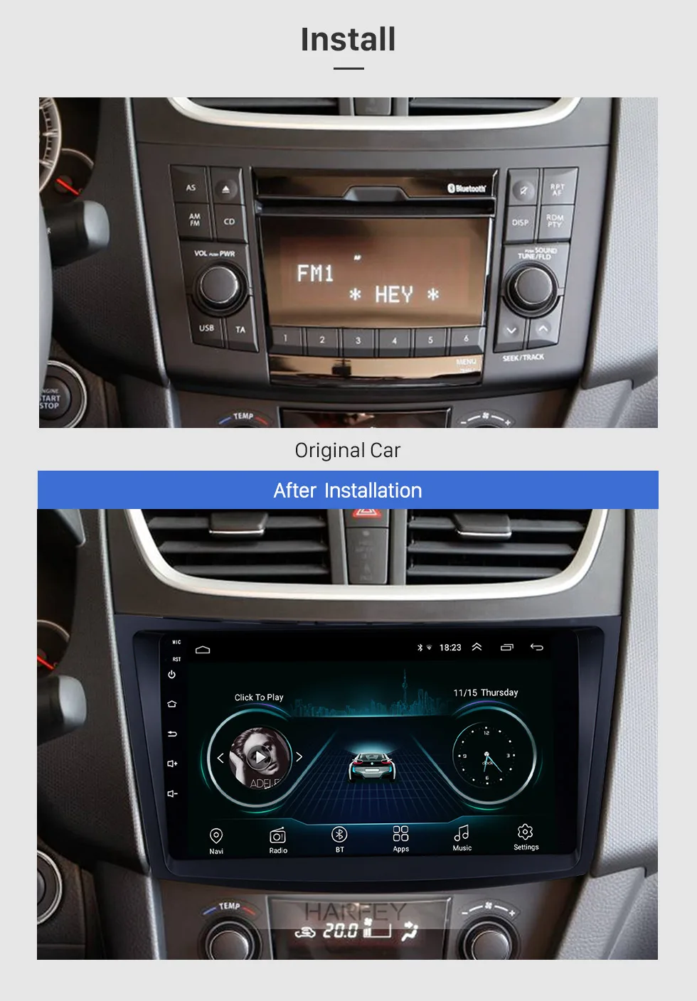 Clearance Harfey 9 inch Android 8.1 for SUZUKI SWIFT 2011-2013 Auto Radio GPS Navigation Audio system Bluetooth Music USB WIFI DVR 1