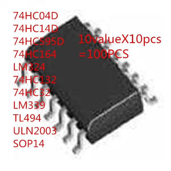 10valueX10pcs = 100 шт. в общем пользовании SMD IC 74HC04D 74HC14D 74HC595D 74HC164 LM324 74HC132 74HC32 LM339 TL494 ULN2003 SOP14