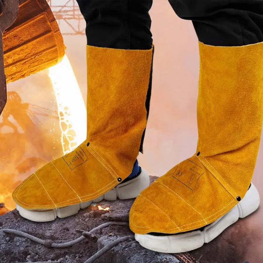 

Fireproof Spatter-proof Leg Protector Cowleather Welding Leggings Spats Shoe Cover Golden
