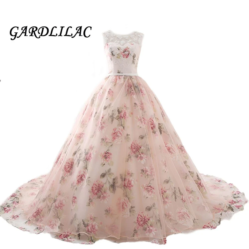 pink floral wedding dress