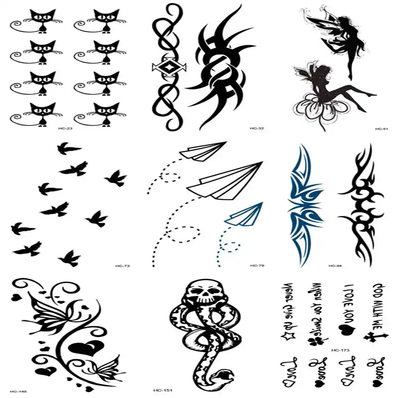 Rocooart 12 Disenos Angulo Negro Alas Tatuaje Temporal