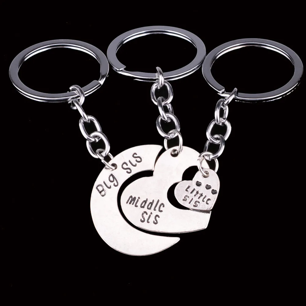 3PC Key Chains Ring Fob Keyring Family Charm Heart Big Middle Little ...