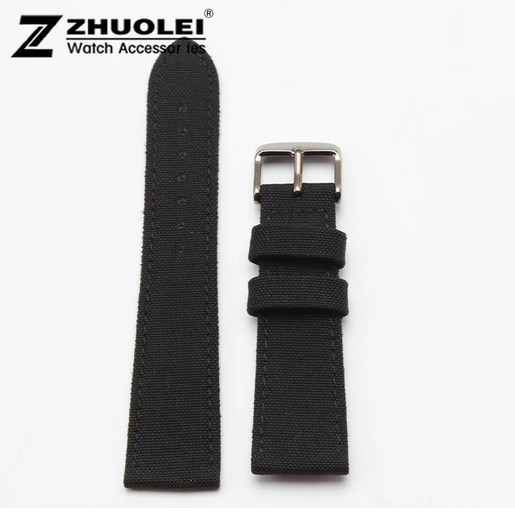 

Nylon Canvas Durable Sport Padded Watch Strap comfortable Leather Lining 18mm 20mm 22mm 24mm black watchband with steel buckle