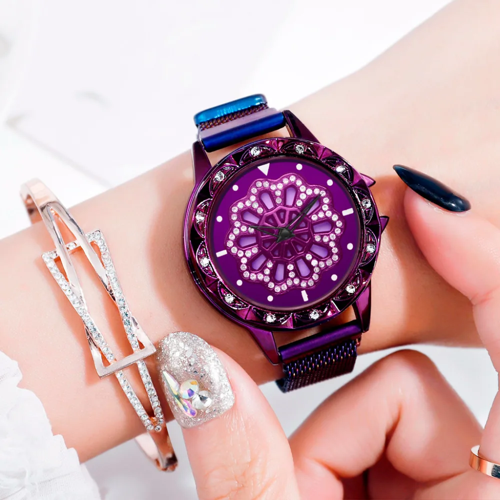 

Drop Shipping Luxury Magnet Buckle Watches For Women Rotate Lucky Ladies Stainless Steel Dress Quartz Watch Relogio Feminino