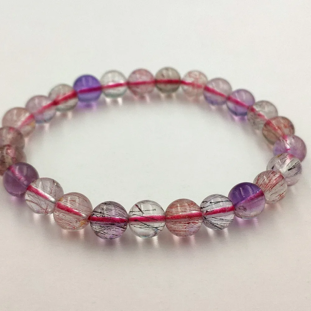 

Genuine Natural Super Seven Melody Stone Rutilated Quartz Bracelet Round Beads Bracelets 7mm For Women Female Gift AAAAAA