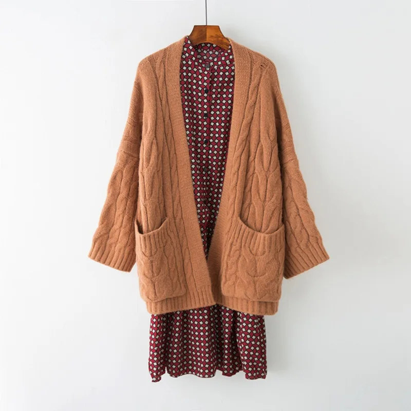 2018 Новый Демисезонный свитер с v-образным вырезом пальто Женская Мода Свободные Корейский толщиной Трикотажный кардиган одноцветное Цвет