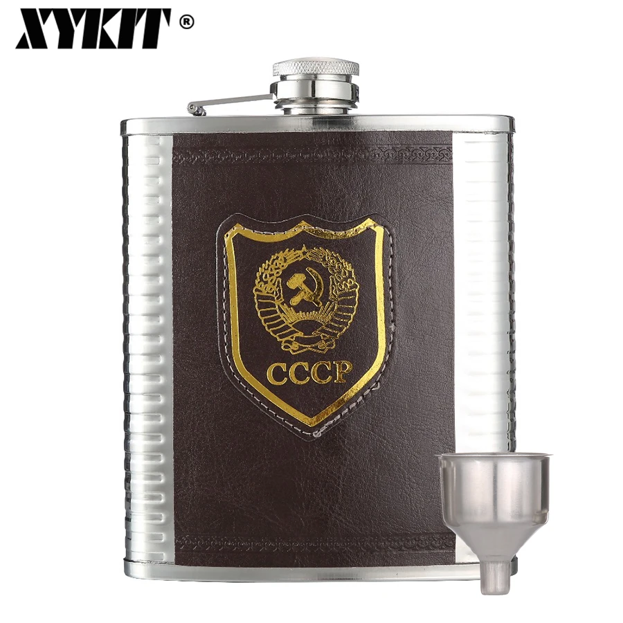 

XYKIT 18oz Stainless Steel Hip Flask Leather Soviet Union CCCP Pattern Outdoor Sports Portable Mini Flask For Alcohol