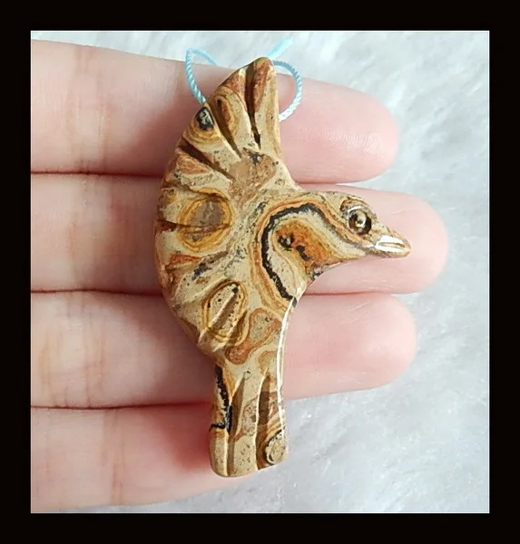

Natural Carved bird Spot Stone Pendant,Semiprecious stone jewelry ,wholesale gemstone,50x32x7mm,10.5g