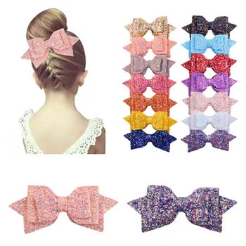 

Wholesale Hot 5PCS Big Boutique Glitter Synthetic Leather Hair Bows Girls Kids Hair Clip Hair Styling Tools Braiding Accessories