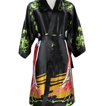 Сексуальный черный китайский женский Шелковый короткий халат, национальная ночная рубашка, ночное белье, кимоно, банное платье, пижамы размера плюс XXXL NR046