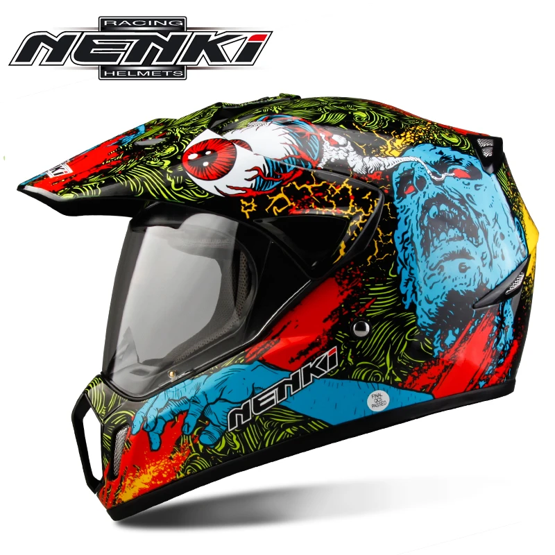 NENKI, черный мотоциклетный шлем, мотоциклетный шлем с полным лицом, мужской шлем для мотокросса, мотоциклетный туристический гоночный шлем, мотоциклетный шлем - Цвет: Red Skull