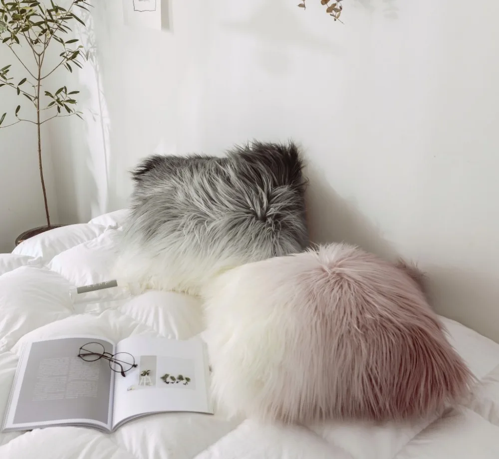 

50x50cm soft pink white/grey white gradient imitation wool cushion cover plush pillowcase long fur pillow cover backrest decor