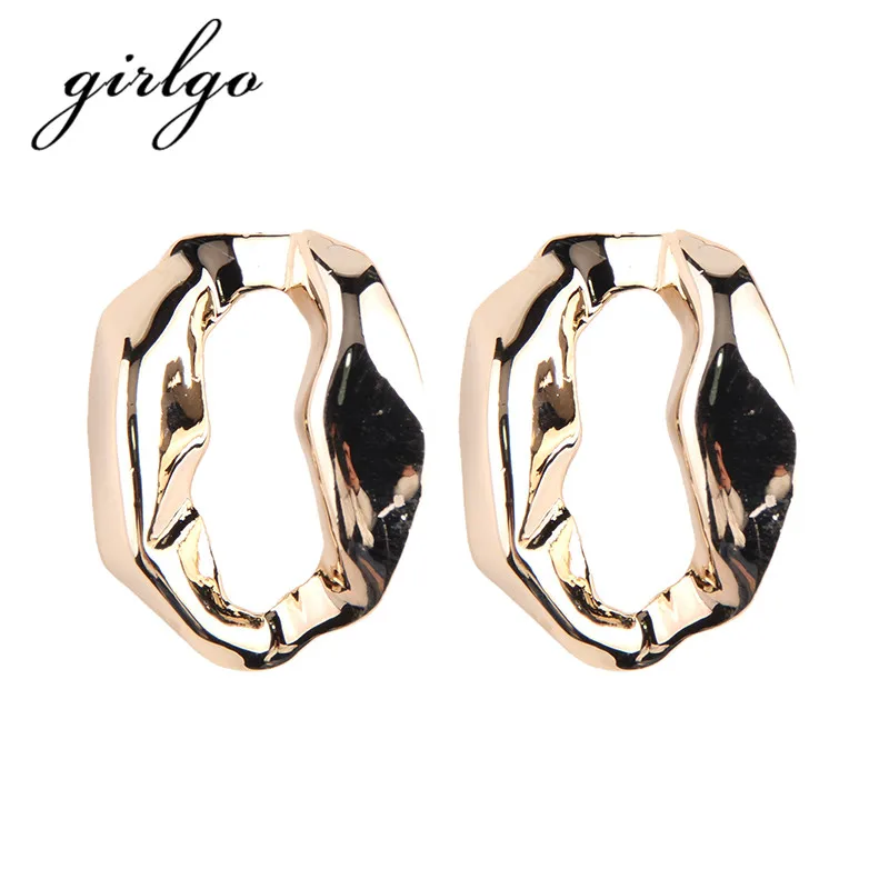 Girlgo Unique Metal Stud Earrings for Women Gold Color Geometric Statement Earrings Fashion font b Luxury