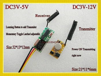 

DC3V-12V Mini Transmitter Module DC3.7V 4.5V 5V 6V 9V Micro Remote Control Transmitter + DC3V-DC5V Relay Receiver Remote Switch