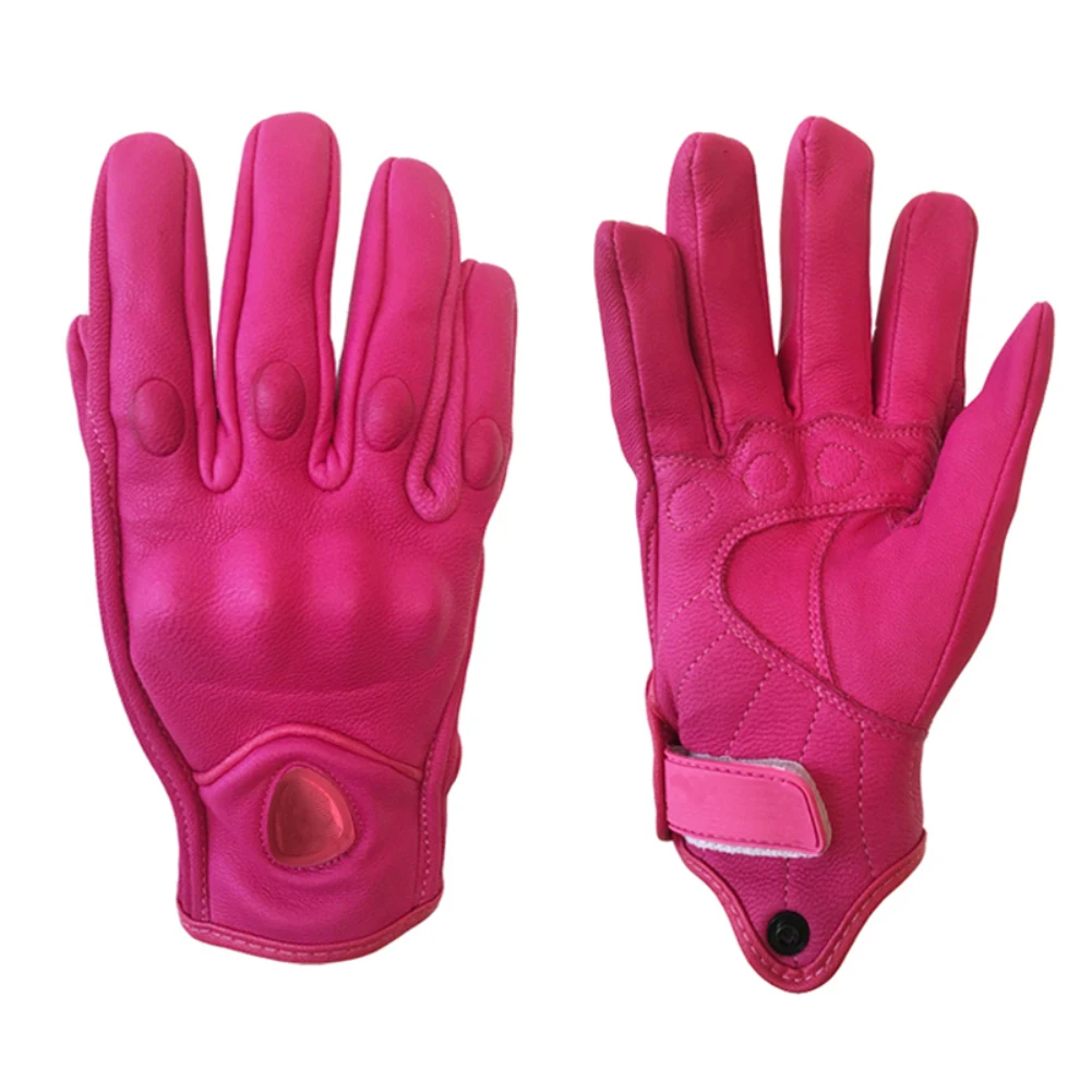 

1 Pair of Motorcycle Racing Gloves Pink Ladies Non-porous Leather Motorcycle Racing Gloves Off-road Windproof Warm Gloves